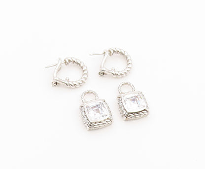 925 Sterling Silver Vintage Earrings JUDITH RIPKA CZ Twisted Rope Drop  EG14493