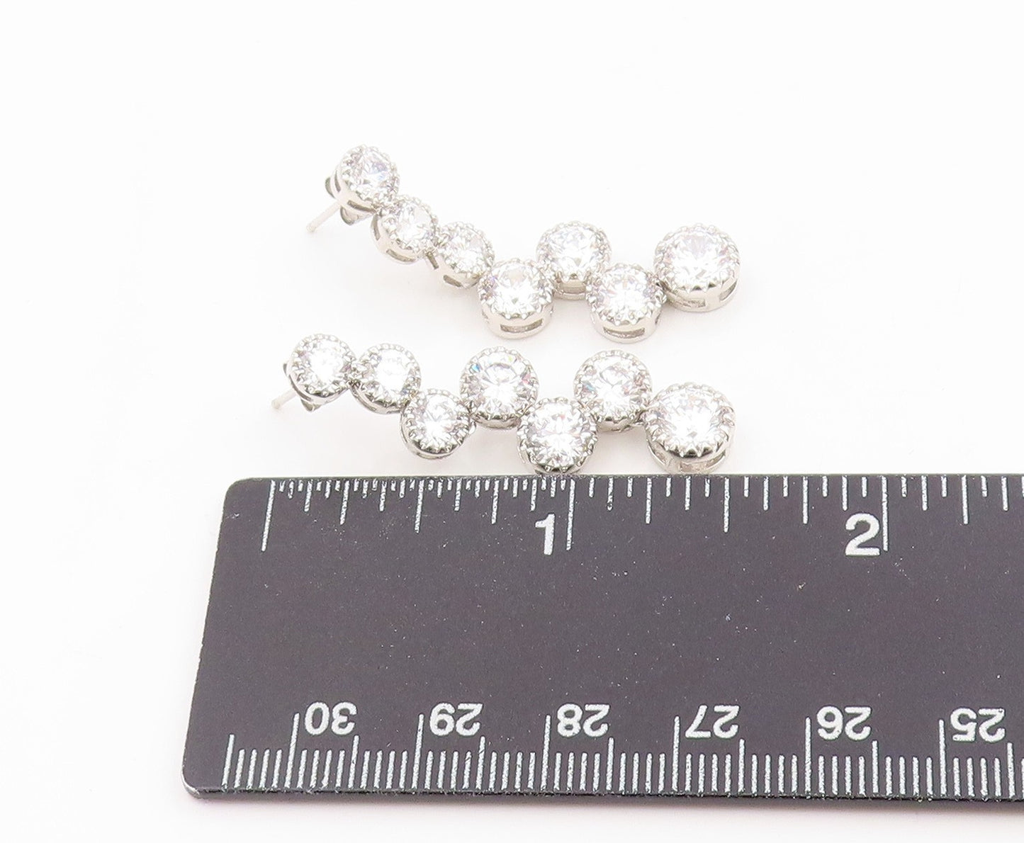 925 Sterling Silver Vintage Earrings Classic Round Cut CZ Tennis Drop  EG14328