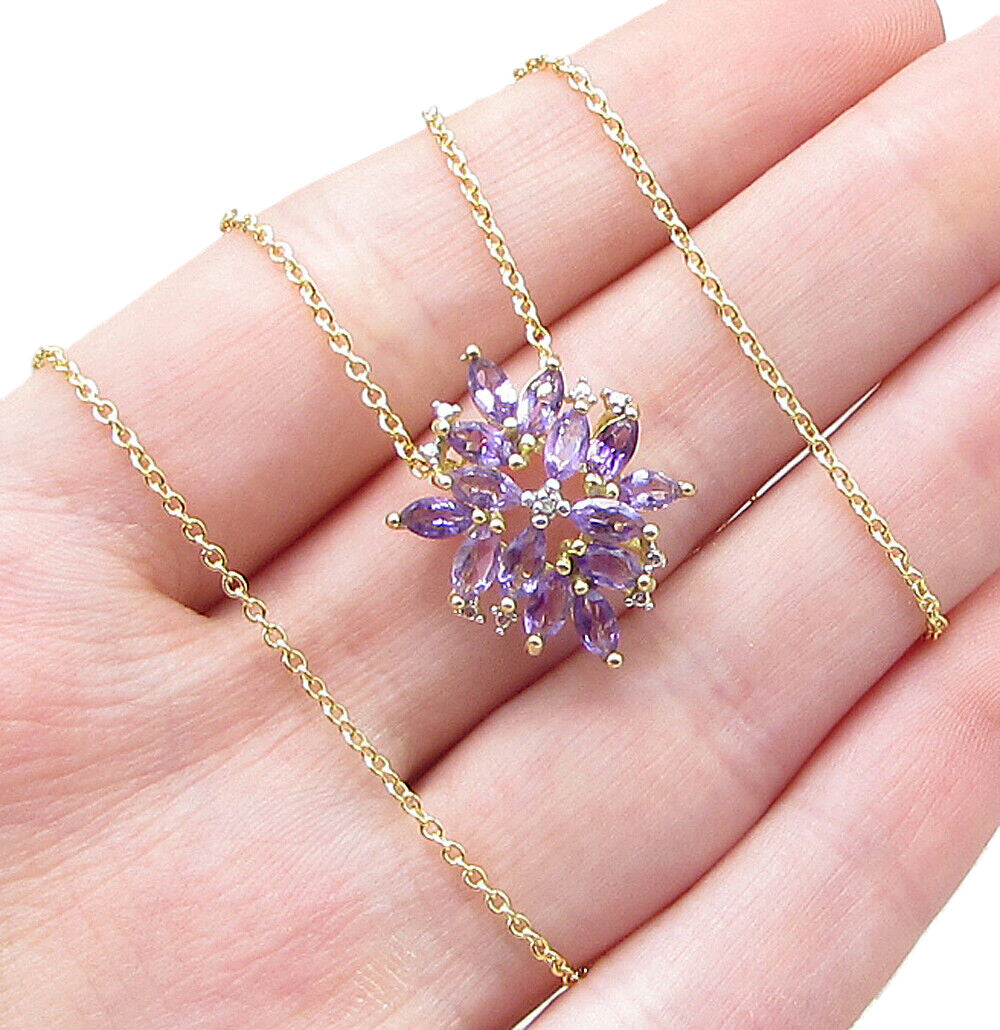 Gold Over 925 Silver  Amethyst & Genuine Diamond Pendant & Chain  PT1347