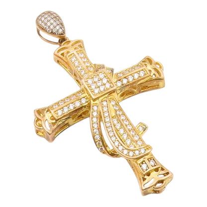 925 Sterling Silver  Vintage Cubic Zirconia Religious Cross Pendant  PT19314