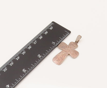 925 Sterling Silver  Vintage Engraved LOVE Faith Cross Dome Pendant  PT21937