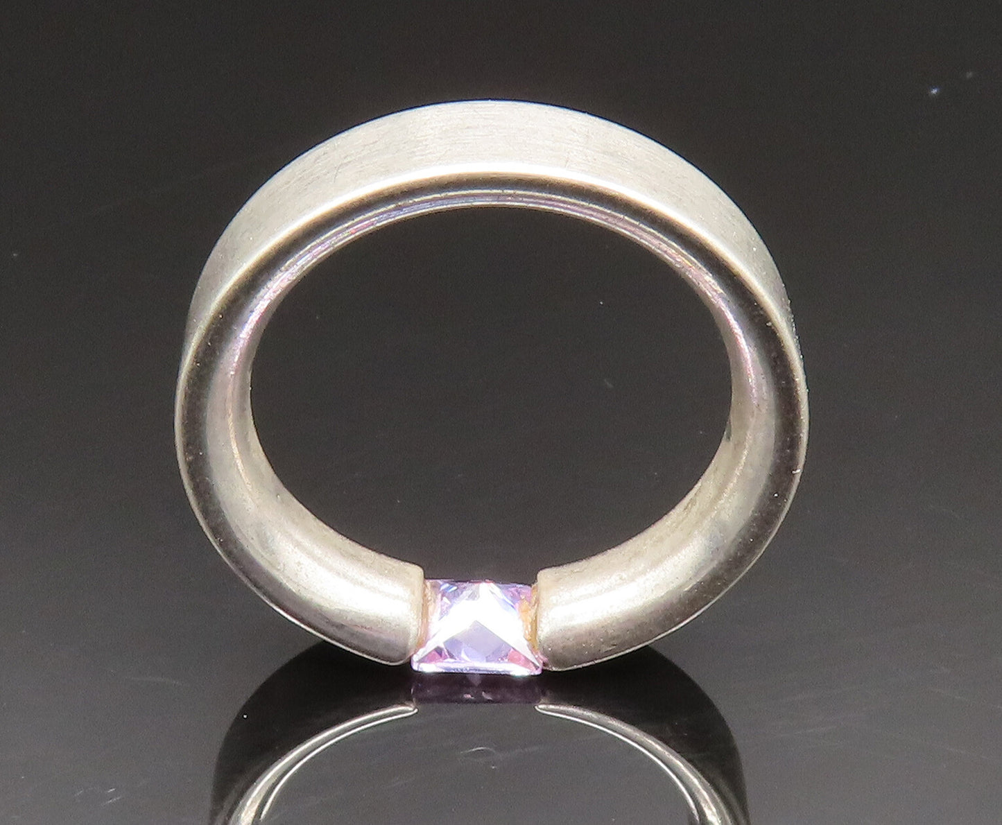 925 Silver  Vintage Princess Cut Purple Cubic Zirconia Band Ring Sz 7  RG24930