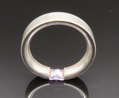 925 Silver  Vintage Princess Cut Purple Cubic Zirconia Band Ring Sz 7  RG24930