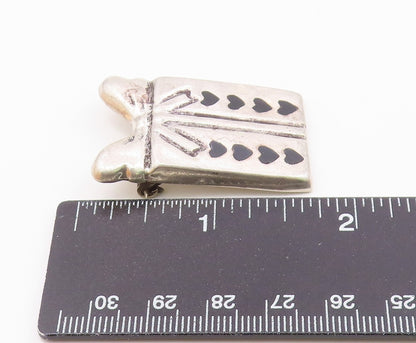 MEXICO 925 Silver  Vintage Black Onyx Ribbon Bow Gift Box Brooch Pin  BP7761