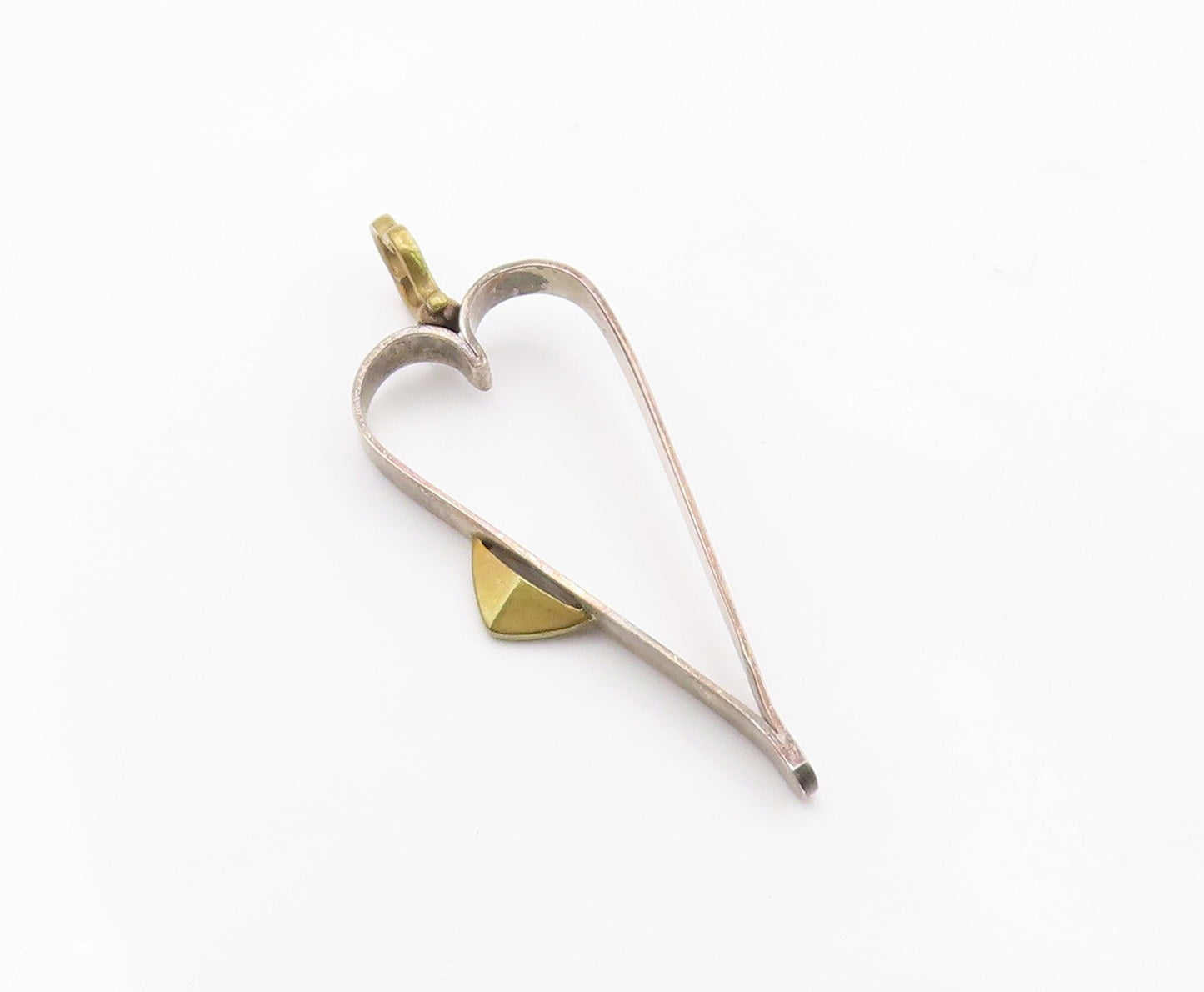 925 Sterling Silver  Vintage Two Tone Open Love Heart Drop Pendant  PT9951