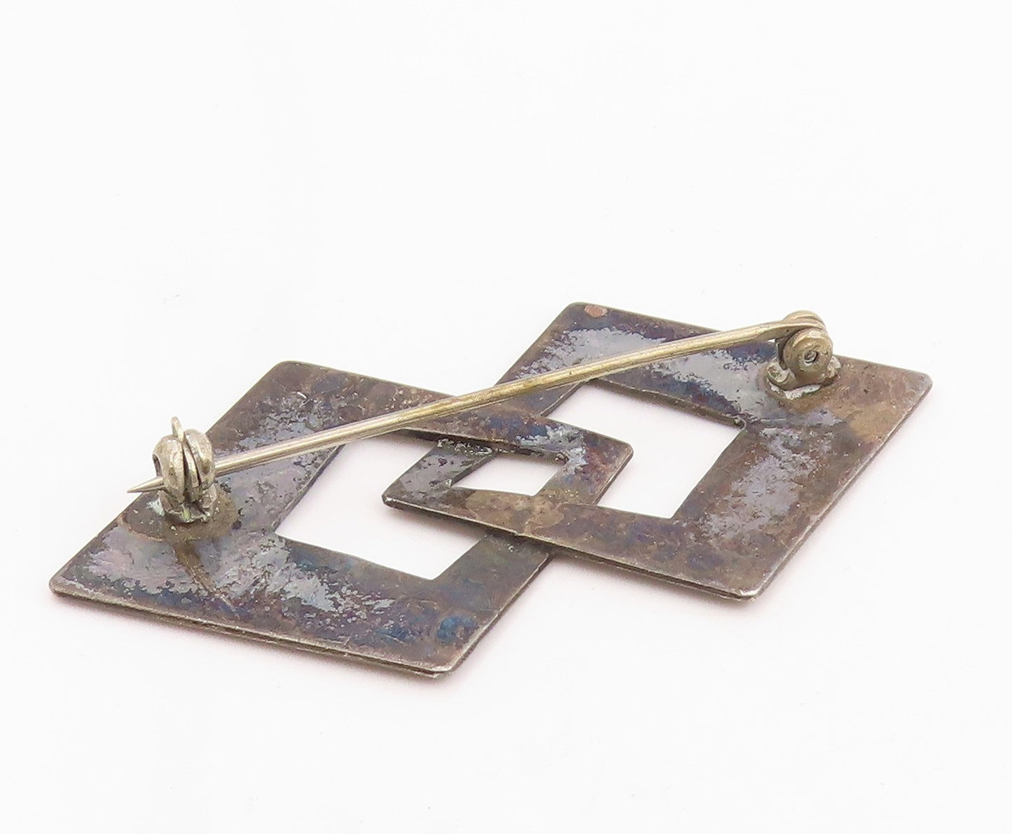 925 Sterling Silver Vintage Brooch Engraved Interlocking Geometric Pin  BP12491
