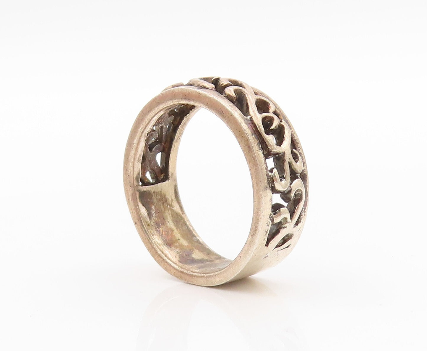 925 Sterling Silver Vintage Ring Dark Tone Swirly Design Cutout  Sz 11  RG31860