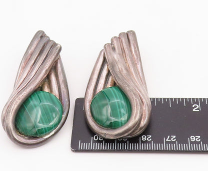 925 Sterling Silver Vintage Earrings Malachite Bold Swirly Large Clip On EG14025