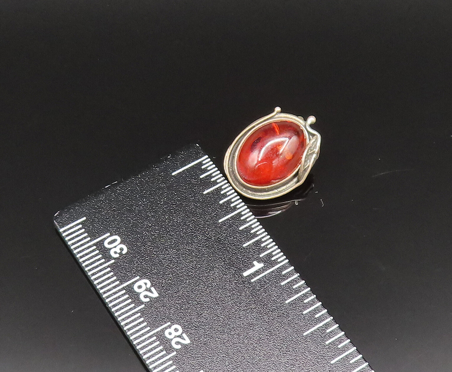 POLAND 925 Silver  Vintage Leaf Wrapped Amber Non Pierced Earrings  EG11757
