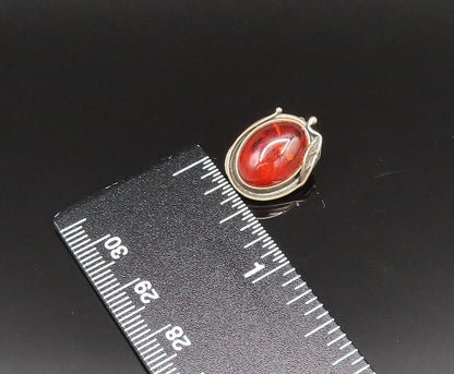 POLAND 925 Silver  Vintage Leaf Wrapped Amber Non Pierced Earrings  EG11757