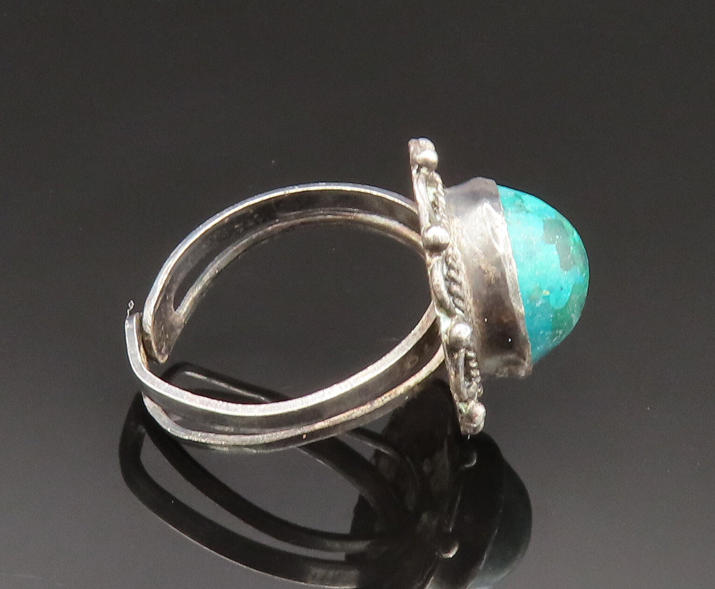 925 Sterling Silver Vintage Cabochon Cut Chrysocolla Flower Ring Sz 8 RG24730