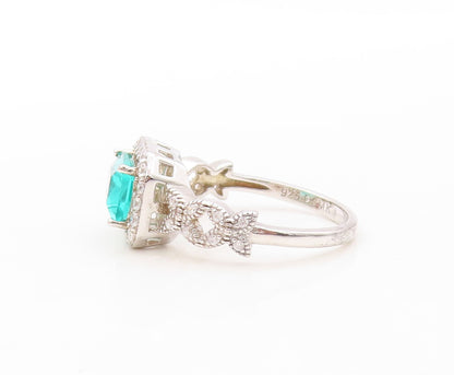 925 Sterling Silver Vintage Ring Rectangle Sea Green Halo White CZ  Sz 7 RG30851