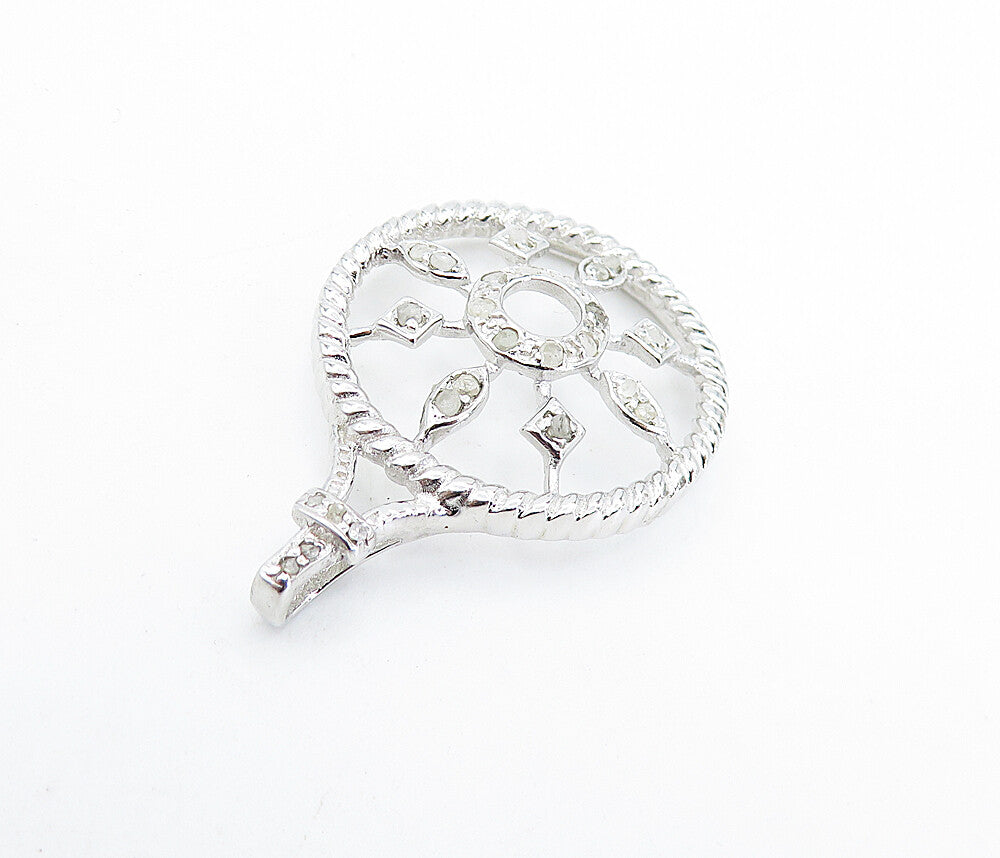 925 Sterling Silver Genuine Diamonds Open Floral Twist Round Pendant PT5082