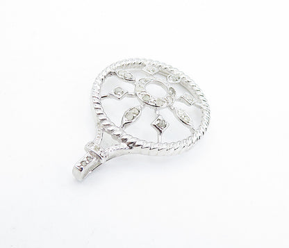 925 Sterling Silver Genuine Diamonds Open Floral Twist Round Pendant PT5082
