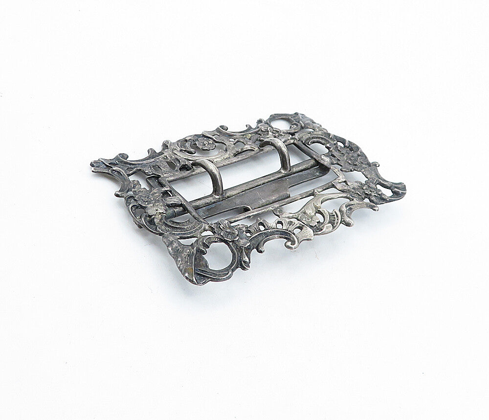 925 Sterling Silver  Vintage Antique Oxidized Floral Vine Belt Buckle  TR1189