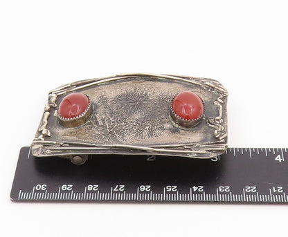 925 Sterling Silver Vintage Belt Buckle Solid Twin Cabochon Carnelian  TR4136