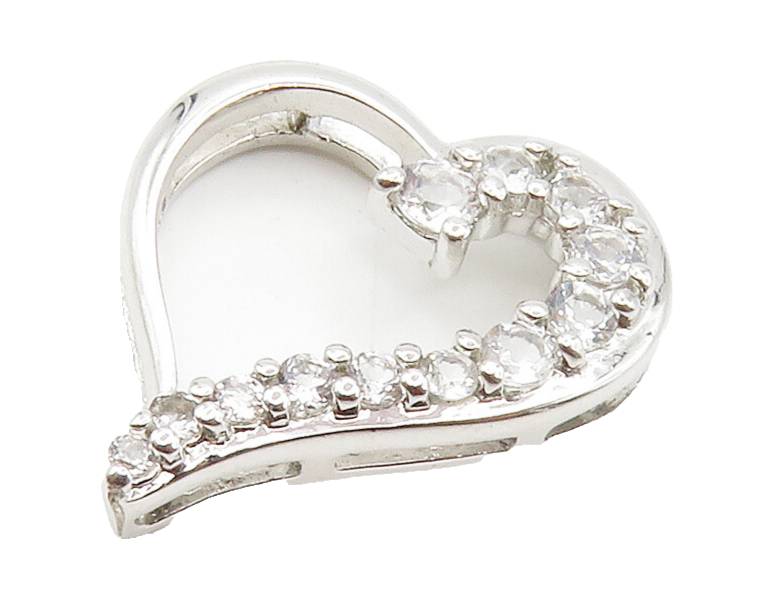 925 Sterling Silver  Shiny White Topaz Open Love Heart Pendant  PT11932