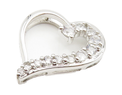 925 Sterling Silver  Shiny White Topaz Open Love Heart Pendant  PT11932