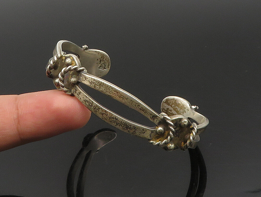 MEXICO 925 Silver  Vintage Wrapped Twist Rope Beaded Cuff Bracelet  BT9463