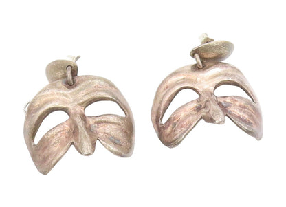 925 Sterling Silver Vintage Earrings Modernist Theatrical Mask Drops  EG13976