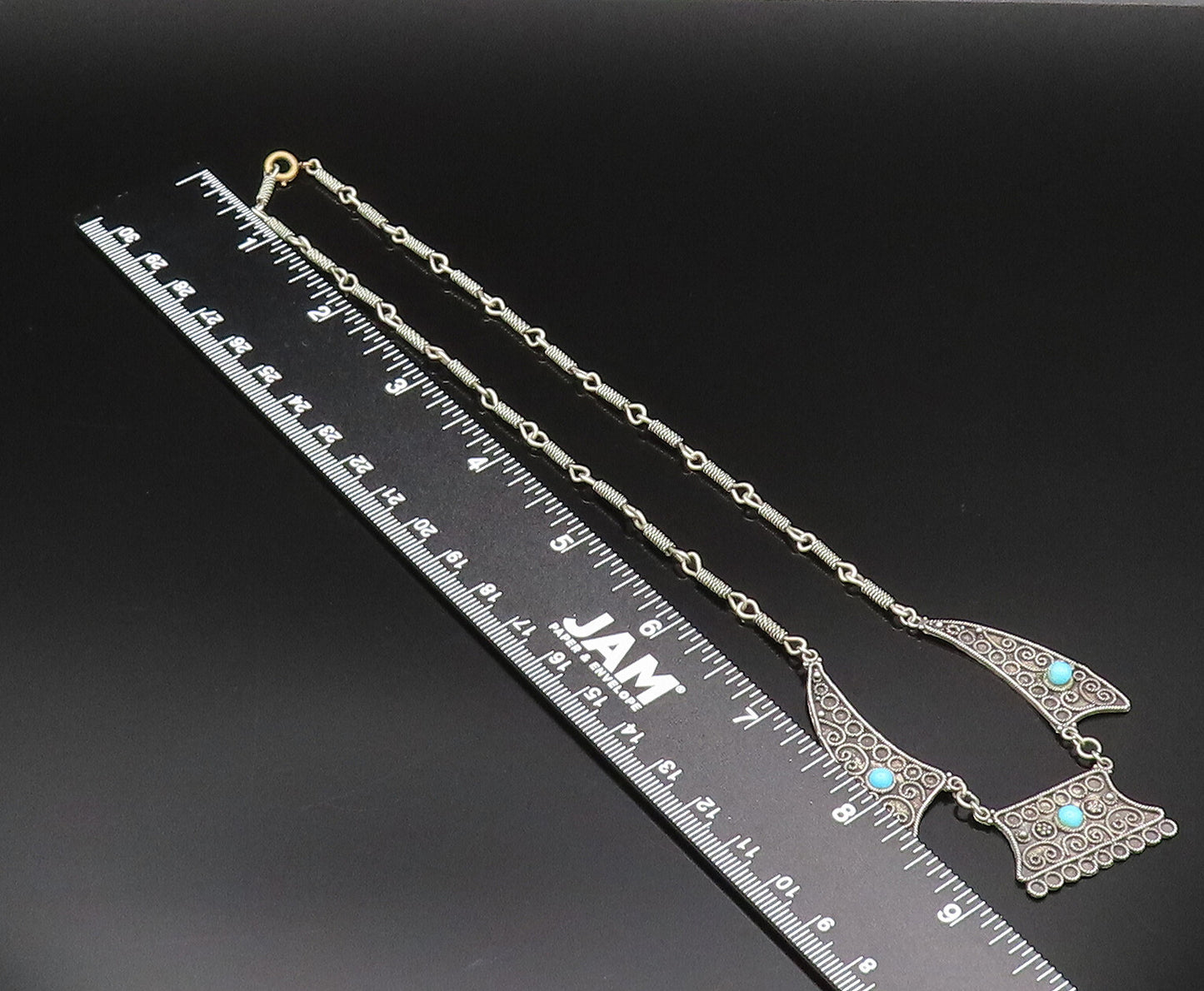 ISRAEL 925 Silver  Vintage Antique Spiral Rope Twist Turquoise Necklace NE3925