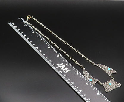 ISRAEL 925 Silver  Vintage Antique Spiral Rope Twist Turquoise Necklace NE3925
