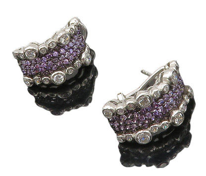 925 Sterling Silver  Shiny Purple & White Cubic Zirconia Drop Earrings  EG8489