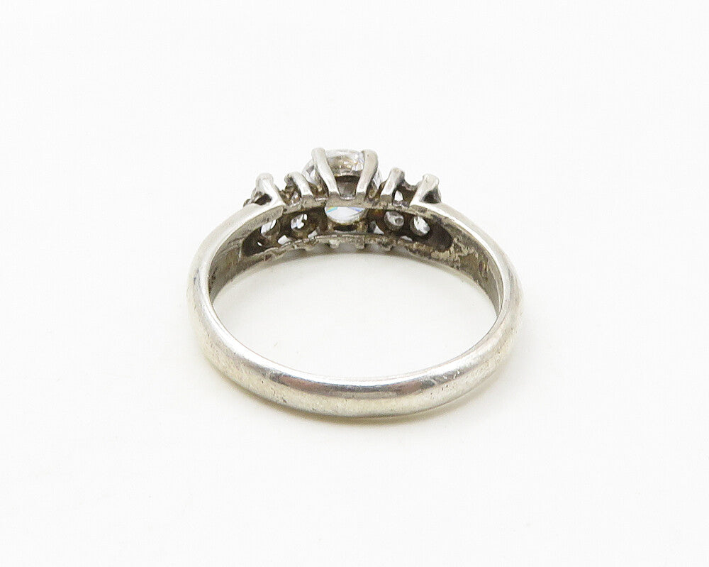925 Silver  Vintage Cubic Zirconia Solitaire With Accents Ring Sz 10  RG18834