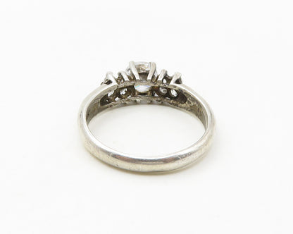 925 Silver  Vintage Cubic Zirconia Solitaire With Accents Ring Sz 10  RG18834