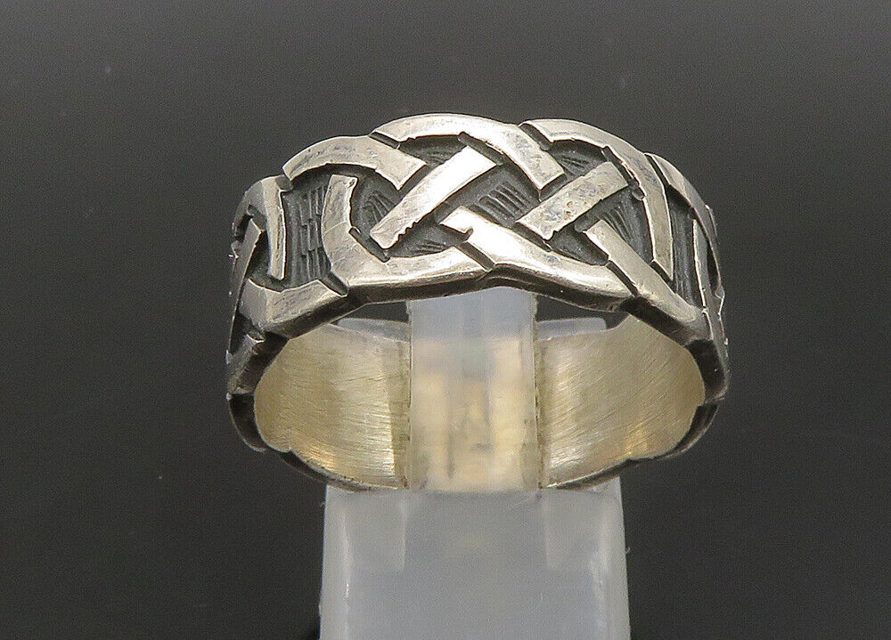 925 Sterling Silver  Vintage Dark Tone Celtic Knot Band Ring Sz 12  RG23535