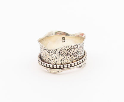 925 Sterling Silver Vintage Ring Floral Engraved Spinner Band  Sz 11.5  RG36532