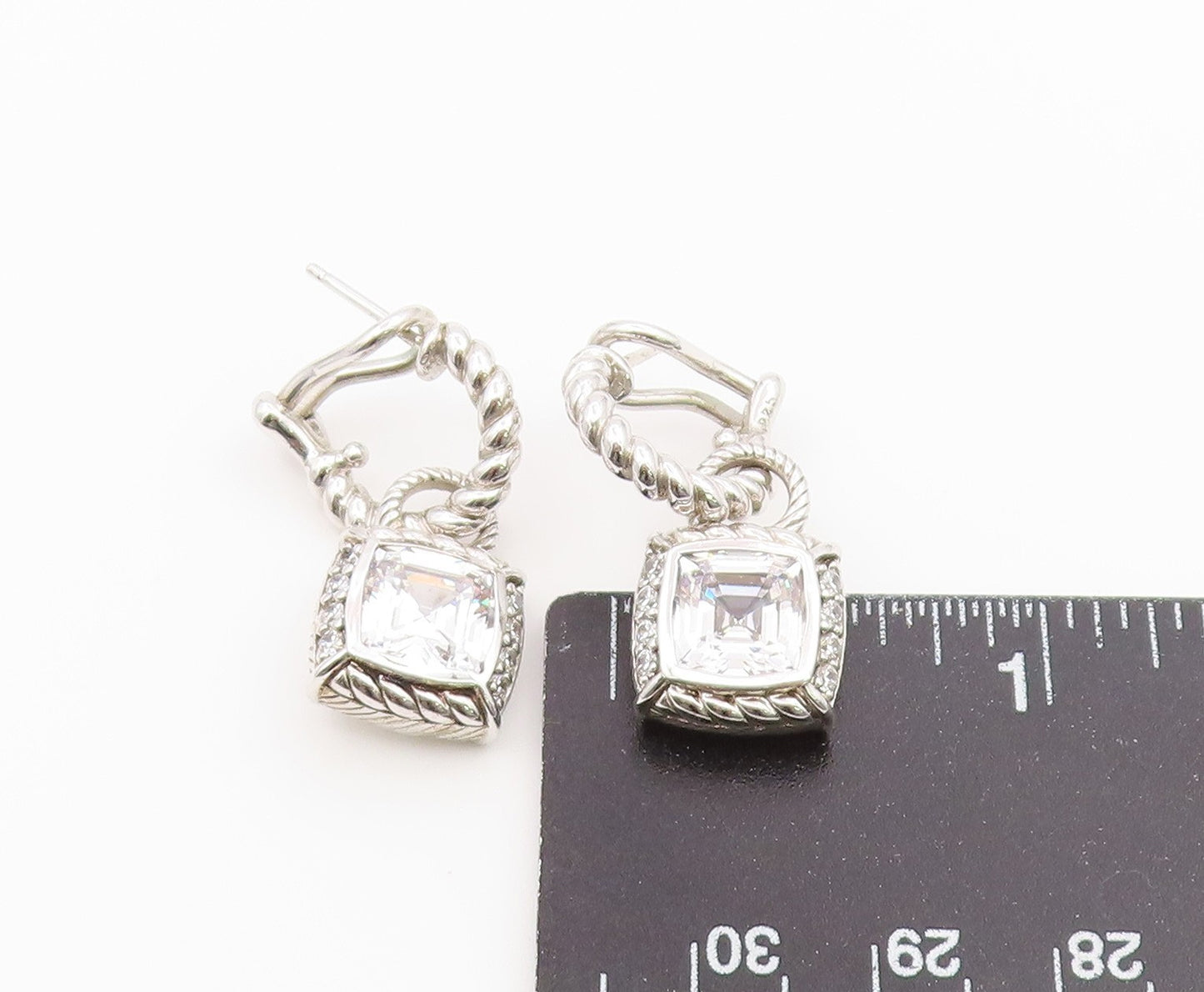 925 Sterling Silver Vintage Earrings JUDITH RIPKA CZ Twisted Rope Drop  EG14493