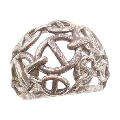 925 Sterling Silver Vintage Ring Anchor Chain Open Cutout Dome  Sz 6.5  RG34341
