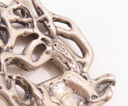925 Sterling Silver Vintage Earrings Dark Tone Brutalist Deer Carved  EG13313