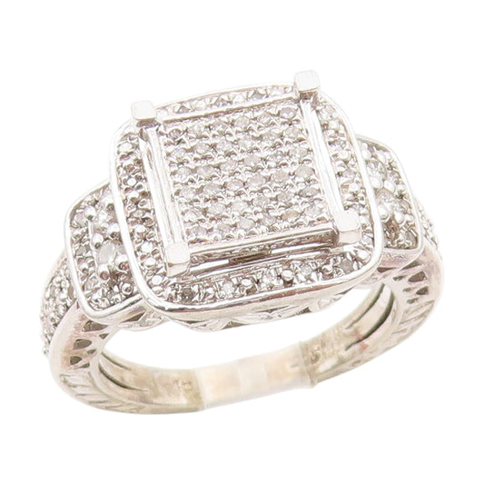 925 Sterling Silver Vintage Ring Genuine Diamonds Cluster Band  Sz 7.5  RG34432