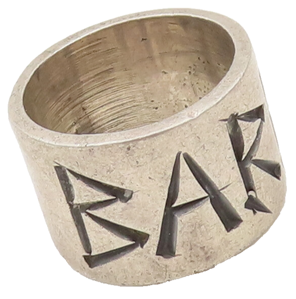 925 Sterling Silver  Vintage Broad Round Etched BARB Ring Sz 6.5  RG27499