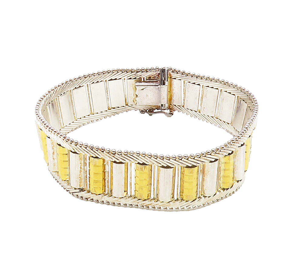 925 Sterling Silver  Vintage Shiny Two Tone Flat Chain Bracelet  BT6174