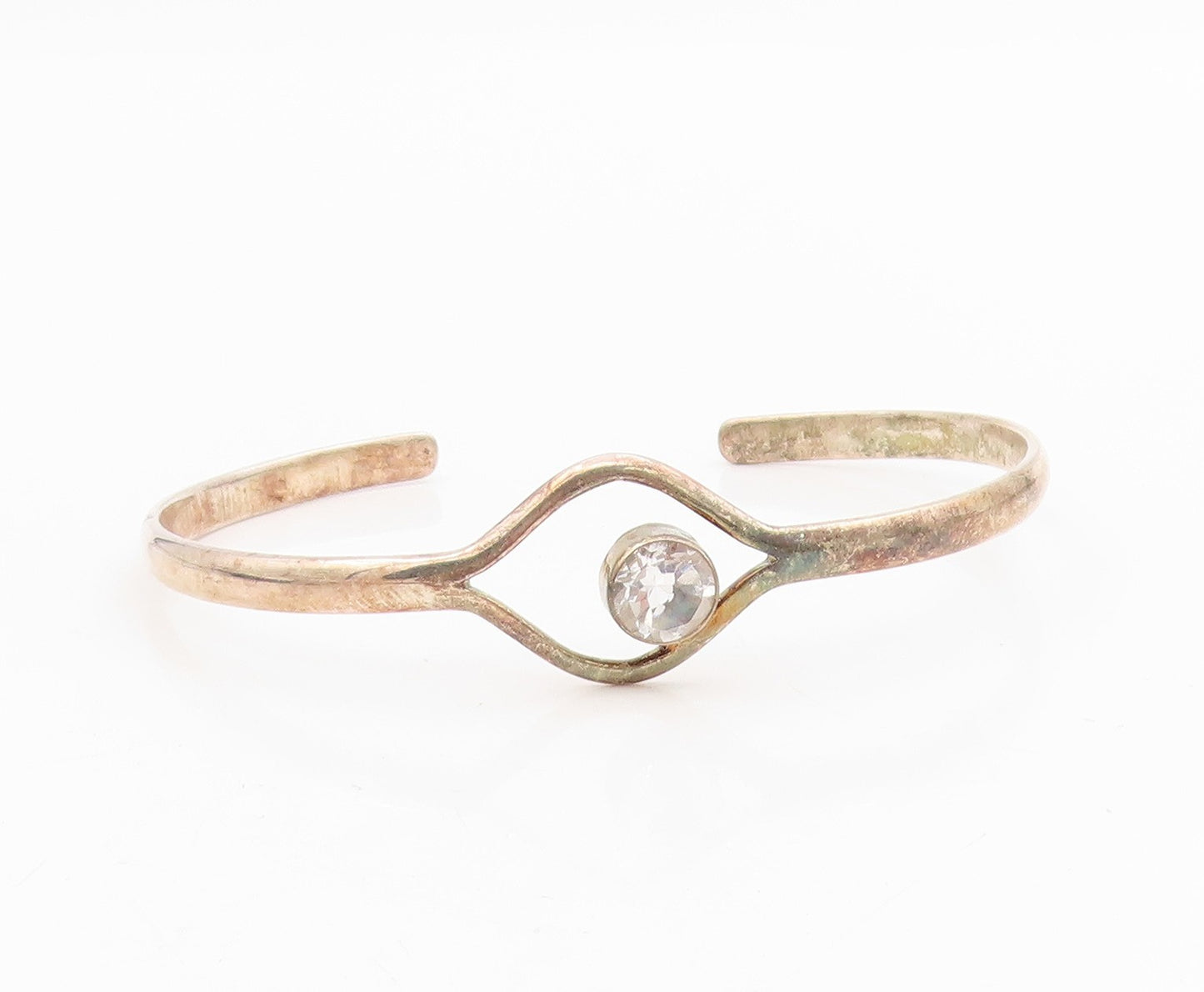 925 Sterling Silver Vintage Bracelet DEB GUYOT Topaz Minimalist Cuff  BT11583