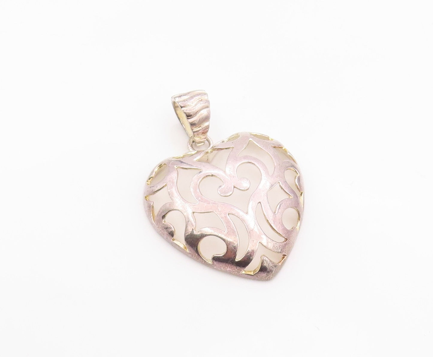 925 Sterling Silver Vintage Pendant MILOR Openwork Love Heart Charm  PT26315