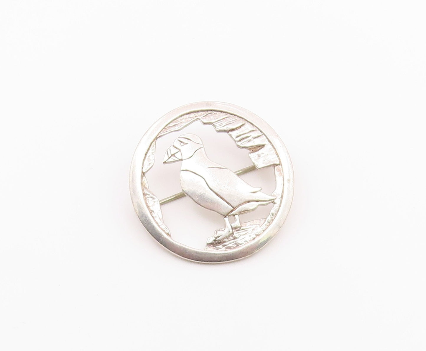 ENGLAND 925 Silver  Vintage Shiny Perched Toucan Bird Brooch Pin  BP8246