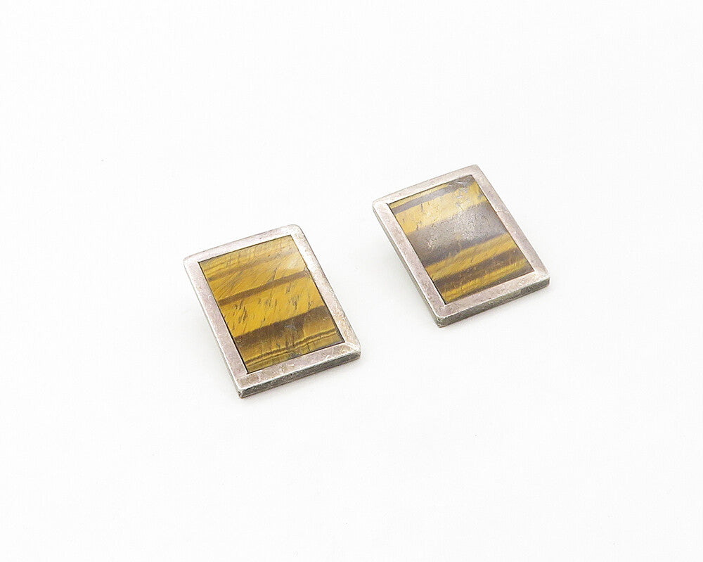 MEXICO 925 Sterling Silver  Vintage Tiger's Eye Non Pierce Earrings  EG8893