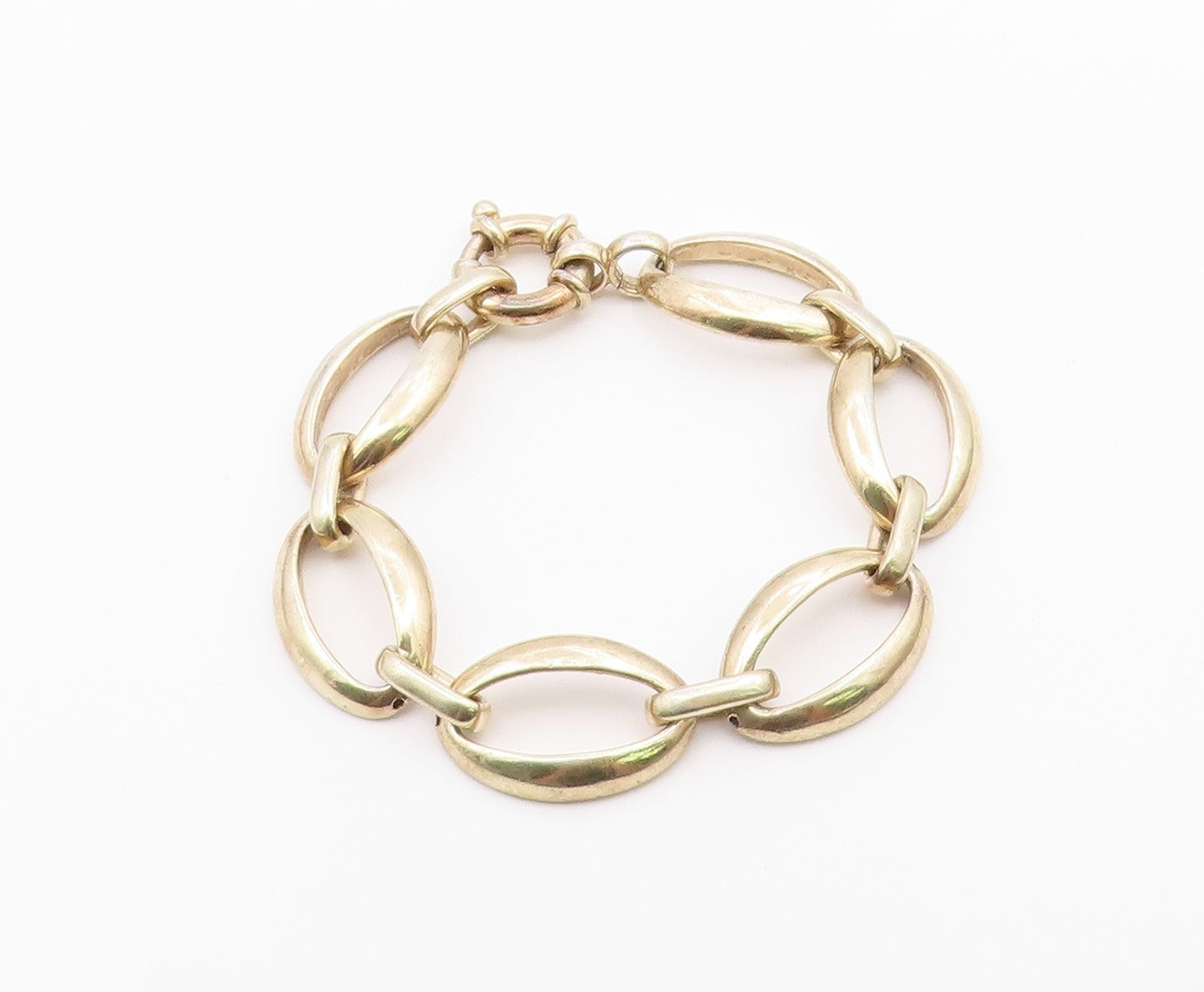 925 Sterling Silver  Vintage Shiny Gold Plated Oval Chain Bracelet  BT9272