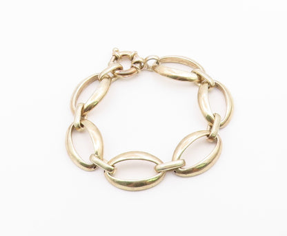 925 Sterling Silver  Vintage Shiny Gold Plated Oval Chain Bracelet  BT9272