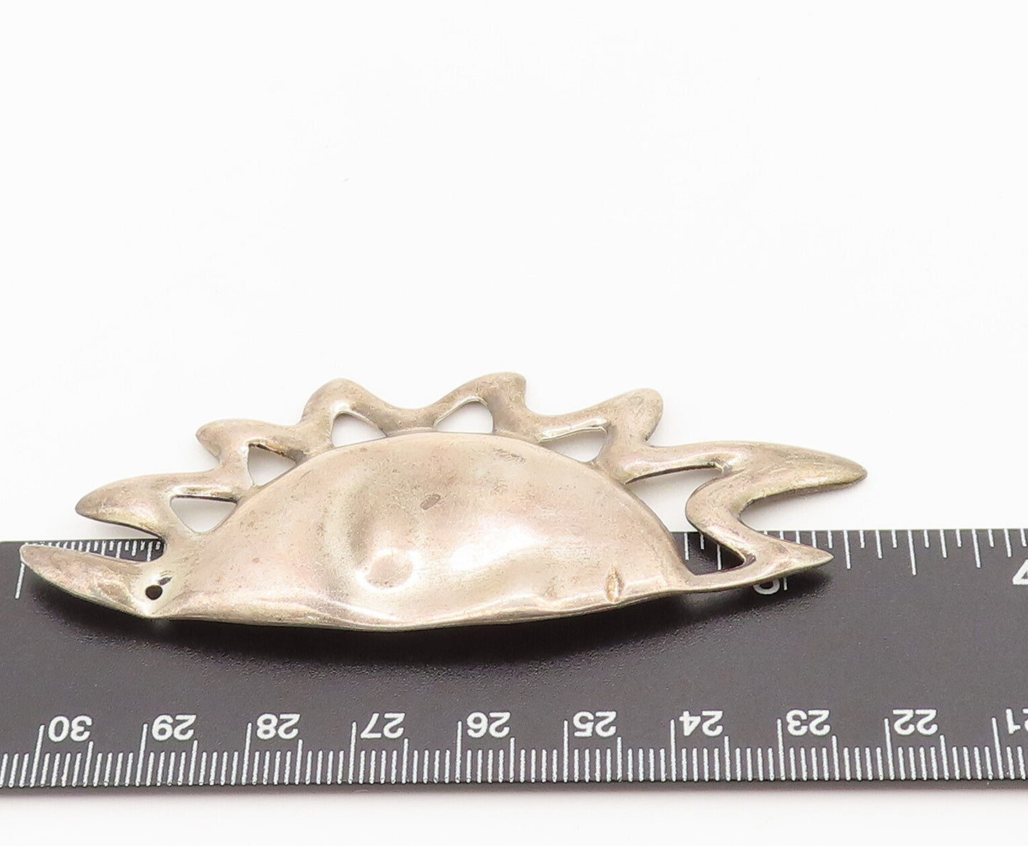 MEXICO 925 Sterling Silver  Vintage Hammered Rising Sun Brooch Pin  BP10314