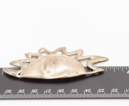 MEXICO 925 Sterling Silver  Vintage Hammered Rising Sun Brooch Pin  BP10314
