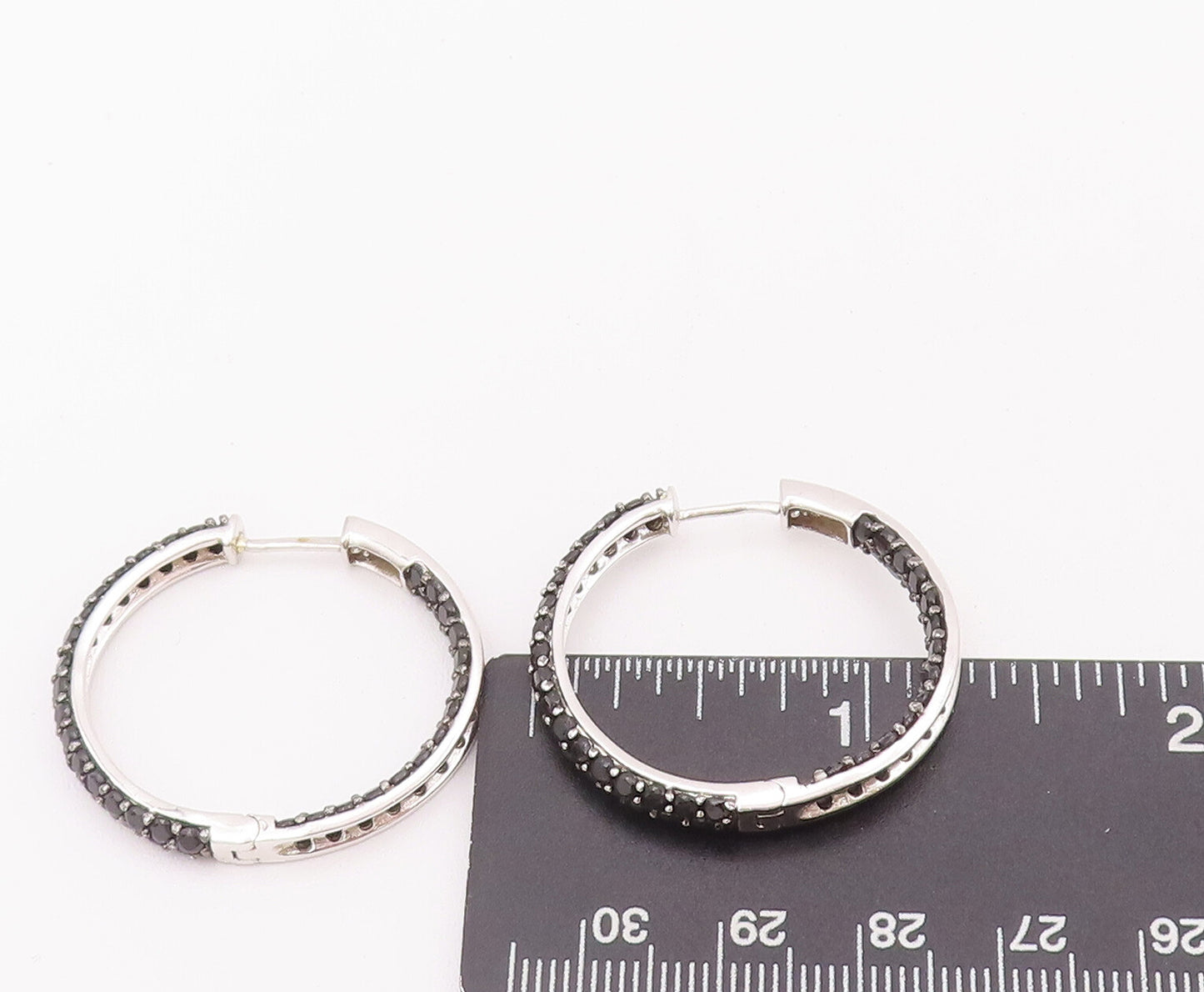 925 Sterling Silver Vintage Earrings Designer Solid Spinel Beaded Hoops  EG12914