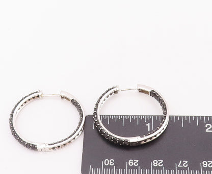925 Sterling Silver Vintage Earrings Designer Solid Spinel Beaded Hoops  EG12914