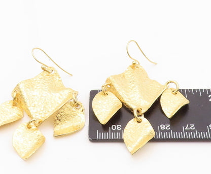 925 Sterling Silver Vintage Earrings Gold Plated Dangling Crushed Design EG13325