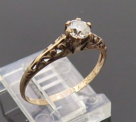 10K GOLD  Vintage Antique .35 Carat Genuine Diamond Band Ring Sz 7.25  GR140