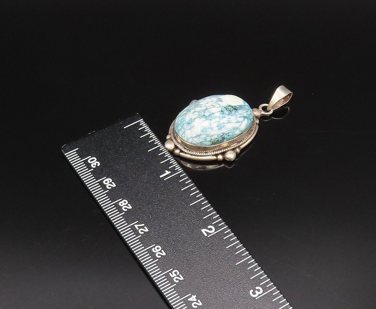 925 Silver  Vintage Bead & Rope Edge Cabochon Blue Spot Jasper Pendant PT21866